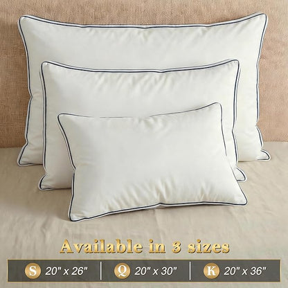 Feather Pillows Queen Size Set of 2 Goose Down Pillows with 100% Breathable Cotton Cover, Hotel Collection Bed Pillows for Sleeping, Soft Support for Back, Stomach and Side Sleepers