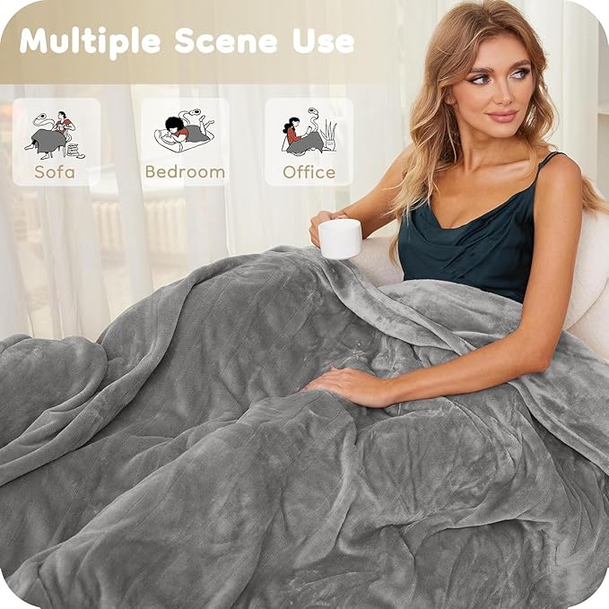Electric Heated Blanket Full Size 72×84, Breathable & Luxurious Flannel,Soft Warm Gift with Over-Heat Protection,4 Heating Levels & 10 H Auto Shut Off, Machine Washable, Light Grey