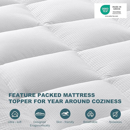 UNILIBRA King Size Mattress Pad Pillow Top Mattress Cover Padded with Down Alternative Filling Quilted Fitted Mattress Protector Streches up 8-22" Deep Pocket Cooling Mattress Topper