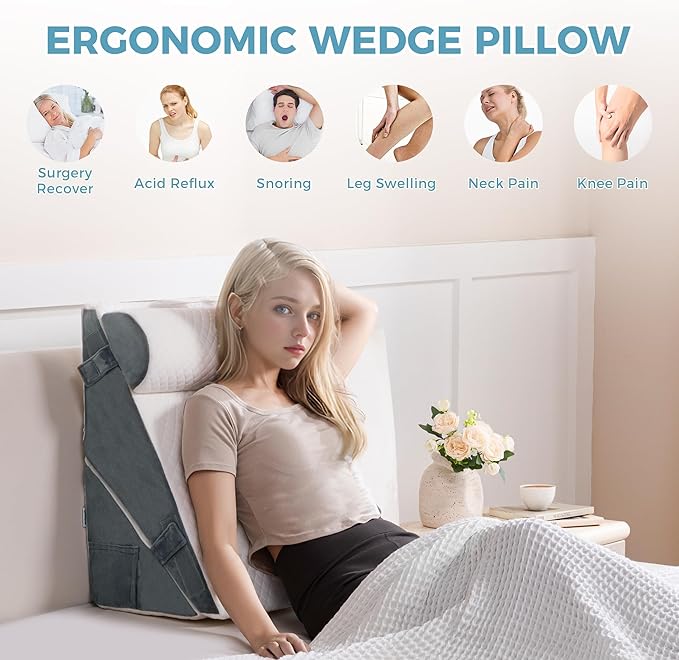 Ganondorf 3PCS Wedge Pillow Headboard Orthopedic Bed Wedge Pillows Set for Sleeping 9&12&22" Adjustable Premium Foam Elevated Triangle Body Pillow for Bed Sitting Up
