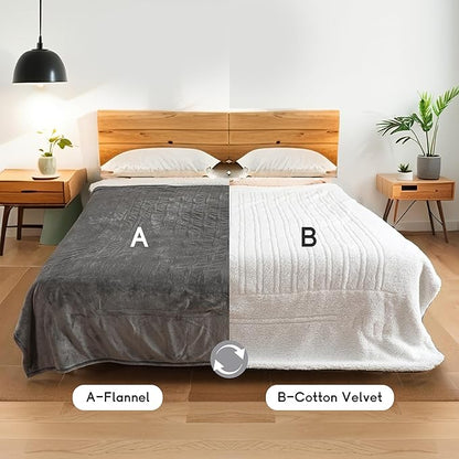 Heated Electric Blanket King Size 90''x100'', Dual Controller Soft Flannel with 10 Heat Settings 1-12 Hour Auto Off Large Blanket for Bed - Light Grey