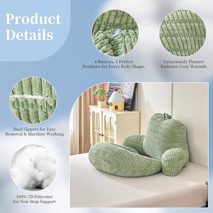 Back Pillow for Bed Sitting Up,U Shaped & Back Support Pillow for Bed,19" Backrest with Lumbar & Arm Support,Comfy Corduroy Fabric,Lap Pillow for Gaming/Reading/Watching TV,Green
