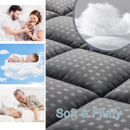 HYLEORY Twin Mattress Pad Quilted Fitted Mattress Protector Cooling Pillow Top Mattress Cover Breathable Fluffy Soft Mattress Topper with 8-21" Deep Pocket, Dark Grey