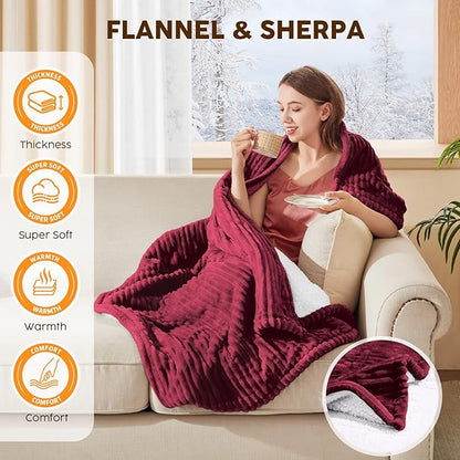 HYLEORY Heated Blanket Electric Full Size, Soft Flannel Sherpa Heater 5 Heat Settings and 10 Hours Auto Shut-Off Heating Blanket ETL Certification Over-Heat Protection Machine Washable,Red