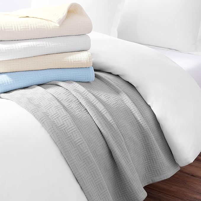 Arkwright Basket Weave King Blanket - Case of 4-100% Ringspun Cotton All Season Blankets, Luxury Hotel Quality, Soft on Skin, Breathable, 300 GSM for Bed, Sofa, and Chair, 104 X 90 in, Grey