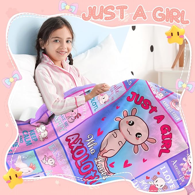 Just A Girl Who Loves Axolotls Blanket for Girls Kids, Cute Axolotls Gifts for Girls, Axolotls Themed Gifts, Axolotls Lover Gifts, Axolotls Gifts for Birthday Christmas, Axolotls Blanket 50" X 40"