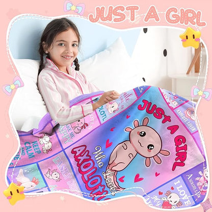 Just A Girl Who Loves Axolotls Blanket for Girls Kids, Cute Axolotls Gifts for Girls, Axolotls Themed Gifts, Axolotls Lover Gifts, Axolotls Gifts for Birthday Christmas, Axolotls Blanket 50" X 40"