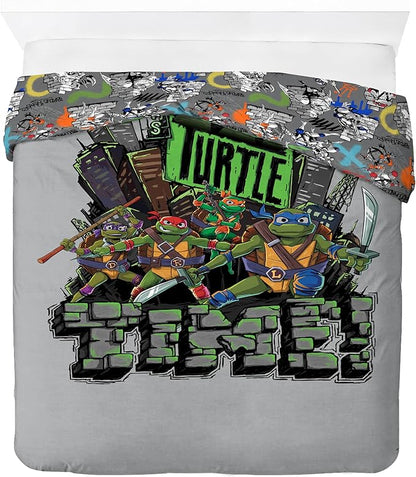 Jay Franco Duvet Cover Set – 3 Piece Comforter Cover and Sham Set, Super Soft Cozy Kids Bedding (Insert Not Included) Grey - Teenage Mutant Ninja Turtles, Full