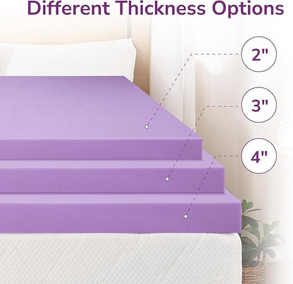 3 Inch Cal King Lavender Infusion Memory Foam Mattress Topper for Relaxing Sleep, Ventilated & Pressure Relieving, CertiPUR-US Certified, Medium Firm Topper in a Box, Cal King Size, 72"x84"