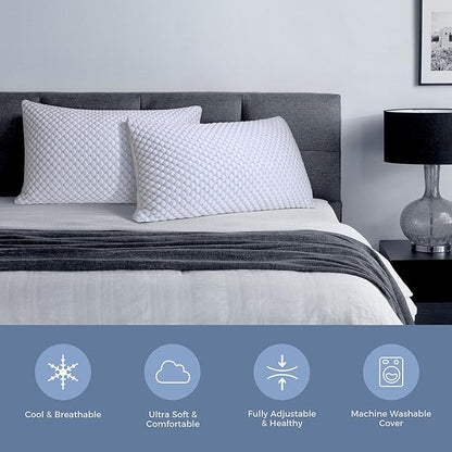 OSBED Cooling Shredded Memory Foam Pillow Standard Size - Adjustable Loft with Gel Beads & Breathable Tencel Cover for Night Sweats Relief(CertiPUR-US & Hypoallergenic & Machine Washable)