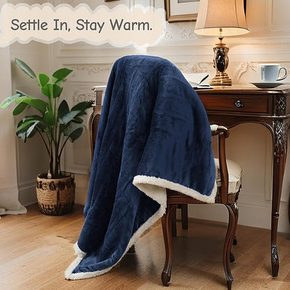 Electric Heated Blanket Queen Size 84"x90", Soft Flannel with Dual Controllers & Overheat Protection, 6 Adjustable Heat Settings & 10-Hour Auto-Off Timer, Fast Heating for Winter Comfort, Navy Blue