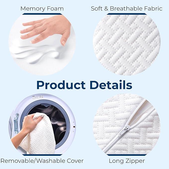 5 STARS UNITED Knee Pillow for Back Sleeping – Memory Foam Cushion for Sciatica Pain Relief – Under Leg Support for Sleeping on Back – Large Half Moon Bolster for Bed, White