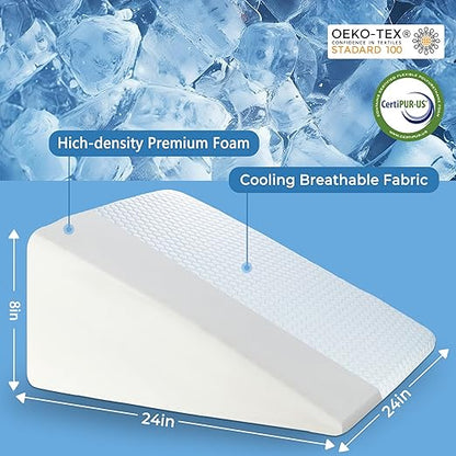 puredown® 8" Bed Wedge Pillow, Cooling Wedge Pillows for Headboard, Pillow Wedge for After Surgery, Nighttime Acid Reflux, Lumbar & Back Support, Leg Elevation Therapy, Snore Reduction Aid