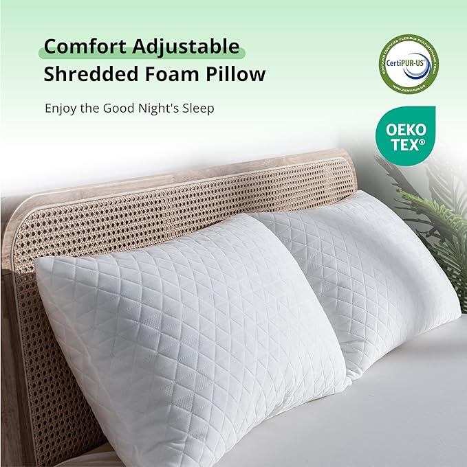 EGOHOME Shredded Memory Foam Pillows, Adjustable Bed Pillows for Side, Back or Stomach Sleepers, Neck Pillows for Sleeping, Queen Size Pillow with Removable Cover(Pack of 1, Adjustable)