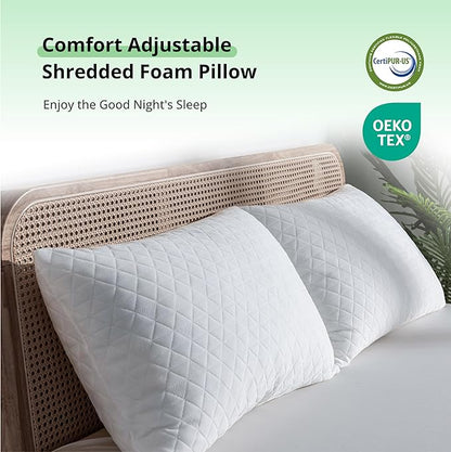 EGOHOME Shredded Memory Foam Pillows, Adjustable Bed Pillows for Side, Back or Stomach Sleepers, Neck Pillows for Sleeping, Queen Size Pillow with Removable Cover(Pack of 1, Adjustable)
