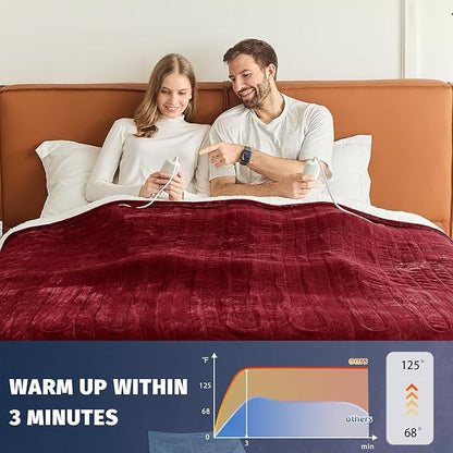 Heated Electric Blanket King Size - 90" x 100" Heating Blanket with Dual Control, 10 Heating Levels & 8 Hours Auto Off, Soft Warm Flannel Blanket, Christmas Birthday Gifts for Senior Grandma