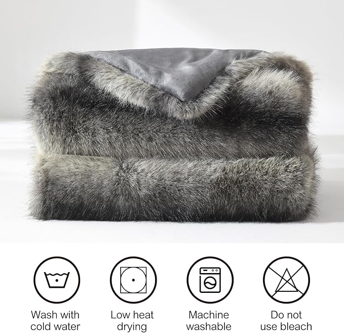 HORIMOTE HOME Luxury Faux Fur Throw Blanket, Non-Shedding 60"x80" Fur Blanket Throw, Ultra Soft Blankets for Bed, Couch and Sofa, Premium Soft, Thick Fluffy Throws, Grey Black Stripes