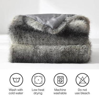 HORIMOTE HOME Luxury Faux Fur Throw Blanket, Non-Shedding 60"x80" Fur Blanket Throw, Ultra Soft Blankets for Bed, Couch and Sofa, Premium Soft, Thick Fluffy Throws, Grey Black Stripes