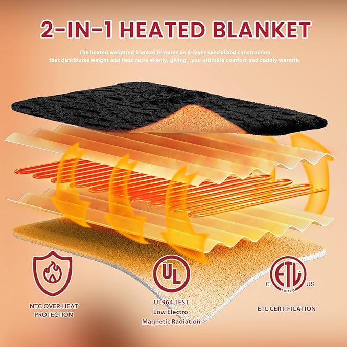 Heated Electric Blanket King Size-100"x90" Heating Blanket with 10 Heating Levels & 5 Time Settings Over-Heat Protection，Winter Warmer for Adults with ETL Certification（Black）