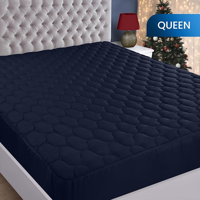 Utopia Bedding Waterproof Mattress Protector, Queen Mattress Pad, Noiseless Quilted Fitted Cover with Deep Pocket Stretches up to 16 Inches (Navy)