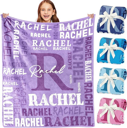 Personalized Blankets for Teen Girls Boys - Printed in USA, Custom Blanket with Kids Names, Ultra-Soft Flannel Monogrammed Baby Throws Blankets, Customized Christmas Brithday Gifts for Adults