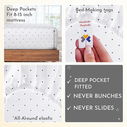 California Design Den Deep Pocket Twin Sheets Set - 400 Thread Count Sateen, Natural 100% Cotton Sheets, and Durable Bedding Set - Polka Dot
