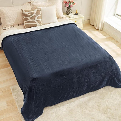 Heated Blanket King 90"×100" - Premium Cosy Soft Electric Blanket with 6 Heating Levels,Dual Control Fast Heating Flannel Sherpa Blanket for Bed & Couch,Auto Shut Off/Machine Washable (Navy Blue)