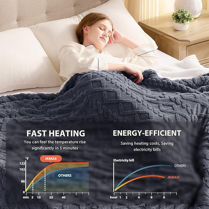Heated Electric Blanket Queen Size-84"x90" Heating Blanket with 10 Heating Levels & 5 Time Settings Over-Heat Protection,Winter Warmer for Adults with ETL Certification（Grey）