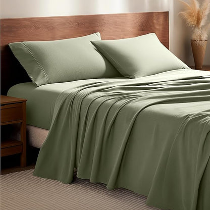 Bare Home Flannel Sheet Set 100% Cotton, Velvety Soft Heavyweight - Double Brushed Flannel - Deep Pocket (Full, Sage)