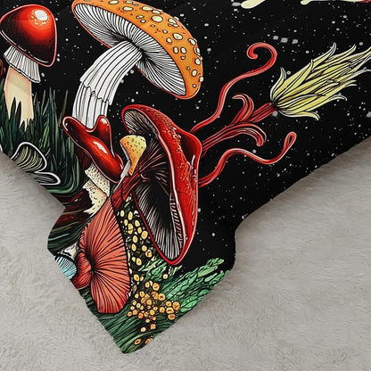 Kids Cute Mushroom Comforter 3Pcs Full Natural Wild Botanical Fungus Bedding Set for Kid Teen Girl Boy Adult Plants Floral Moon Night Star Quilt Bed Decor with 1 Comforter and 2 Pillowcases
