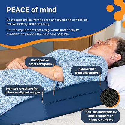 Bedsore Rescue Positioning Pillow Wedge - Tailbone, Sacrum, Buttocks, Standard Size 100-250bs - Hypoallergenic + Moisture Proof - Non-Slip Turning Wedge - Medical Grade Hospital to Home - Made in USA