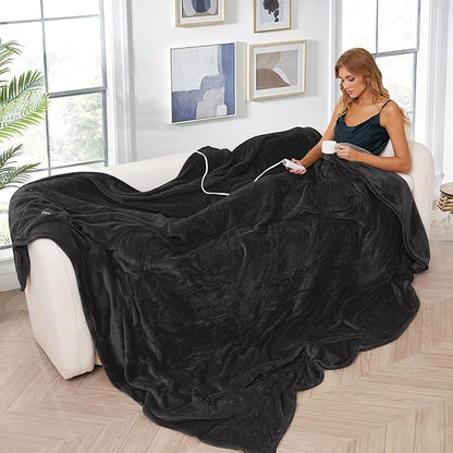 Electric Heated Blanket King Size 90×100, Comfortable & Luxurious Flannel, 4 Heating Levels & 10 H Auto Shut Off, Dark Grey