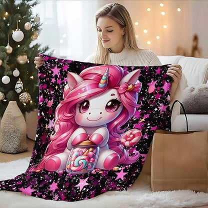 Unicorn Blanket for Kids Girls Blankets for Gift, Pink Cozy Lightweight 40 x 30 Inches Flannel Throws for Bed Travel Sofa Living Room Decor