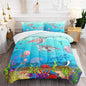 Turtle Comforter Set Twin Ocean Watercolor Sea Turtle Bedding Set Tropical Fish Marine Life Bed Set with 2 Pillowcases for Kids Room Decor