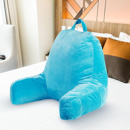 Cheer Collection Reading Pillow with Arms – Portable Bed Pillow for Sitting Up & Support, Hollow Fiber-Filled Back Rest Pillow for Sitting in Bed & Couch, Machine Washable, Sky Blue