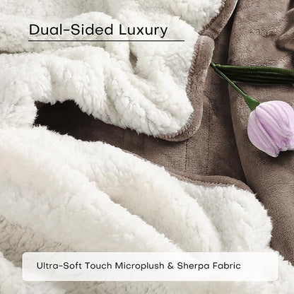 50"x60" Heated Electric Blanket Throw Thickened Flannel and Sherpa Heated Blanket,3 Hours Timer Auto-Off & 5 Heating Levels,for Bedroom Office Couch-Camel