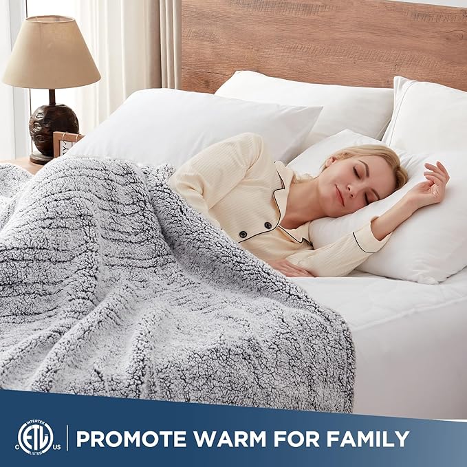 Westinghouse Electric Blanket Twin Size, Soft Plush Sherpa Heated Blanket with 10 Heating Levels & 1-12 Hours Auto-Off, Machine Washable, 62x84 inches, Charcoal