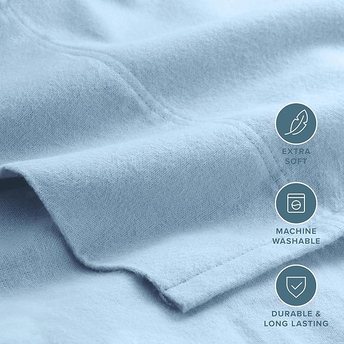 Bare Home Flannel Sheet Set 100% Cotton, Velvety Soft Heavyweight - Double Brushed Flannel - Deep Pocket (Split King, Light Blue)