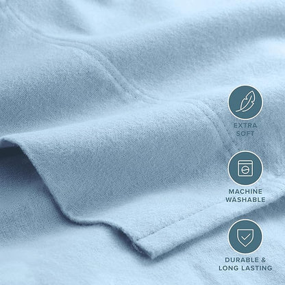 Bare Home Flannel Sheet Set 100% Cotton, Velvety Soft Heavyweight - Double Brushed Flannel - Deep Pocket (Split King, Light Blue)