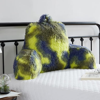 Reading Pillow for Bed Adult - Faux Fur Backrest Pillow with Arms, Ergonomic Back Rest Pillow for Sitting Up in Bed, Fluffy Sit Up Pillow, Brilliant Gaming Pillow for Bed, Boyfriend Pillow