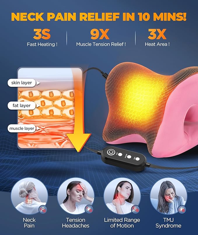 Graphene Magnetic Neck Stretcher for Deeper Pain Relief, Instant Heating Pad Cervical Traction Device Pillow, Neck Cloud for TMJ Tension Muscle Migraine, Christmas Gifts for Women, Mom, Men(Pink)