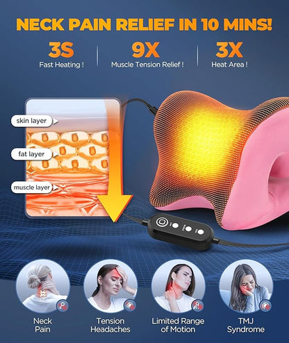 Graphene Magnetic Neck Stretcher for Deeper Pain Relief, Instant Heating Pad Cervical Traction Device Pillow, Neck Cloud for TMJ Tension Muscle Migraine, Christmas Gifts for Women, Mom, Men(Pink)