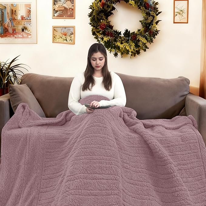 Electric Heated Blanket Full Size 72"×84" with 6 Heating Levels & 1-10Hs Auto Off, Heating Blanket Double Sided Plush Sherpa, Fast Heating, Machine Washable for Christmas Gift - Light Purple