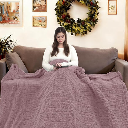 Electric Heated Blanket Queen Size 84"×90" Dual Control, 6 Heating Settings & 1-10H Auto Off, Heating Double Sided Plush Sherpa, Fast Heating, Machine Washable Light Purple