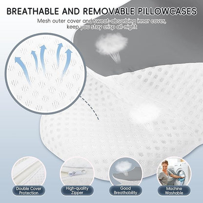 Cervical Neck Pillow for Pain Relief, Ergonomic Contour Pillow for Sleeping, 2 Heights Cooling Pillow for Neck and Shoulder Support, Memory Foam Orthopedic Pillow for Side Back Stomach Sleepers
