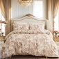 Khaki Floral Duvet Cover Queen Size 100% Cotton Vintage Botanical Duvet Cover Set 3 Pcs Soft Flower Bedding Set Breathable and Lightweight