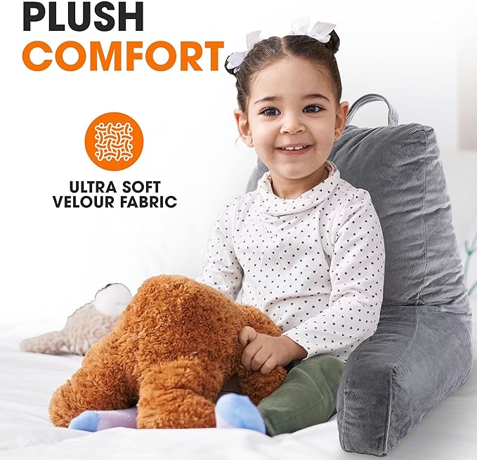 Cheer Collection Reading Pillow with Arms – Portable Bed Pillow for Sitting Up & Support, Foam-Filled Back Rest Pillow for Sitting in Bed & Couch, Machine Washable, Gray