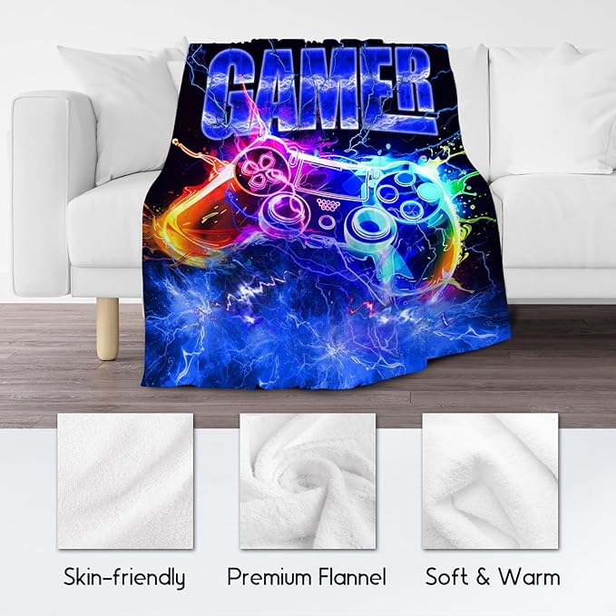Blanket for Boys Gaming Blankets Gifts for Gamer Lovers, 50"x60" Soft Plush Cozy Throw for Son Grandson Kids Room