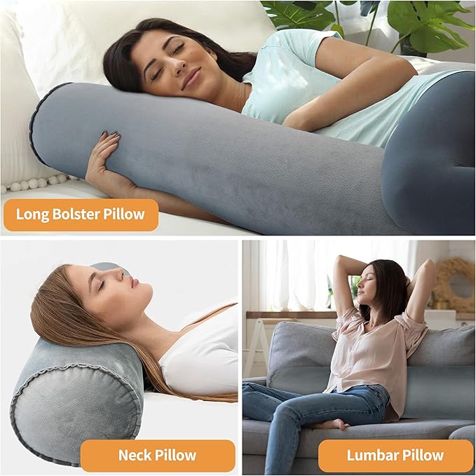 EULANT 2 Pack 47inch Inflatable Long Bolster Body Pillow for Adults Pregnant,Travel Body Pillows Hug Pillow for Bed,Round Cervical Roll Cylinder Bolster Body Pillow for Hugging Sleeping,Back etc.