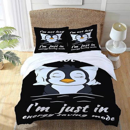 Penguin Theme 3 Pieces Duvet Cover Comforter Set with 2 Pillowcase Queen Size Cute Penguin Bed Sheet Quilt Bedroom Bedding for Lover Kids
